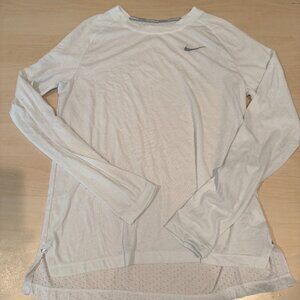 Nike White Running Dri-Fit Athletic Long Sleeve Top Size Small